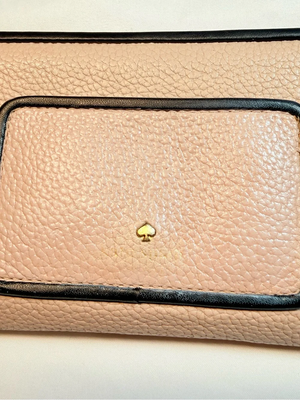 Kate Spade Tan Beige Leather Continental Zip Wallet Black Trim Long
